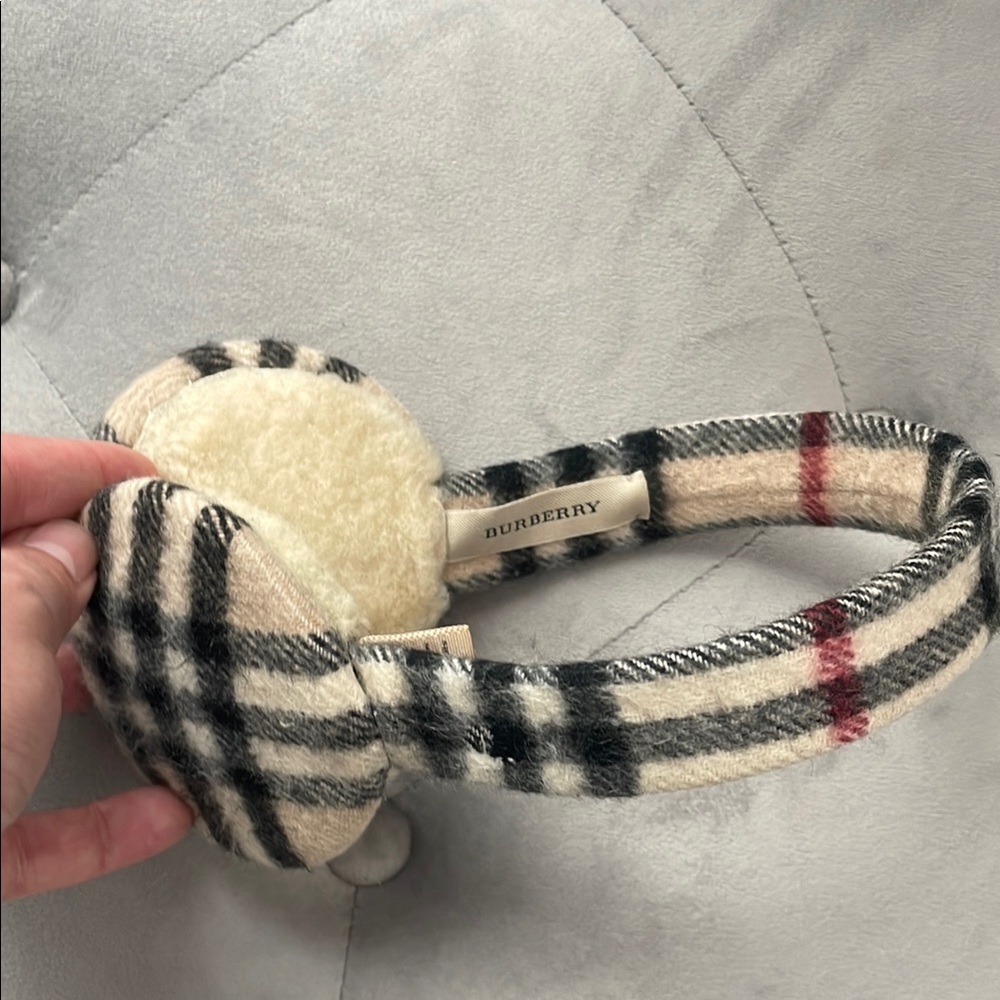 Burberry Checkered Earmuffs in Cream and Black